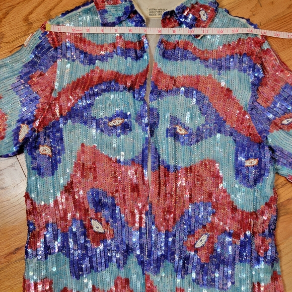 Vintage Silk Colorful Sequin & Beaded Short Sleeve Top - Picture 7 of 13